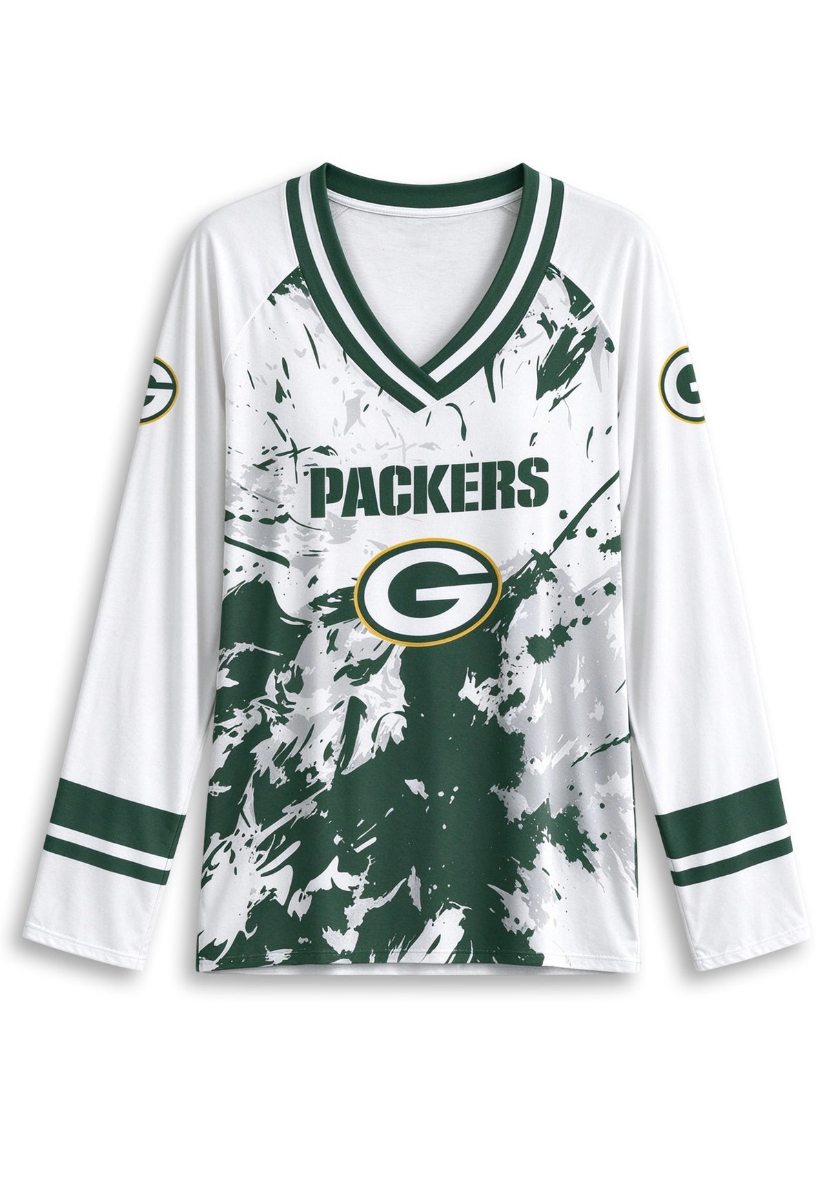 Women's Green Bay Packers Graphic V Neck Long Sleeve Shirt