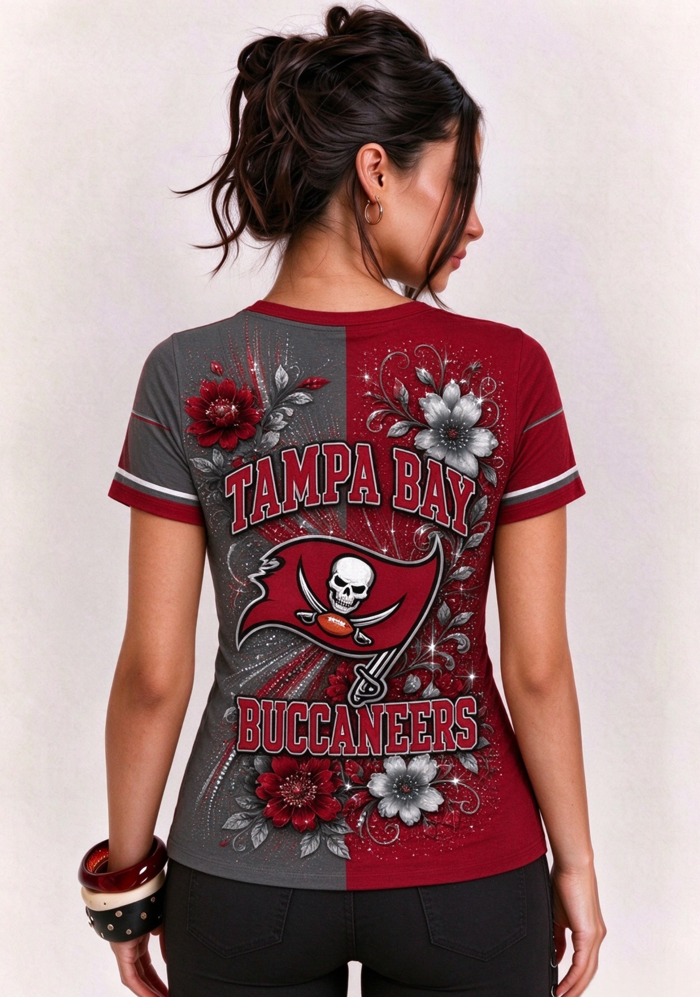 Women Tampa Bay Buccaneers Floral Henley T-Shirt Secondary image