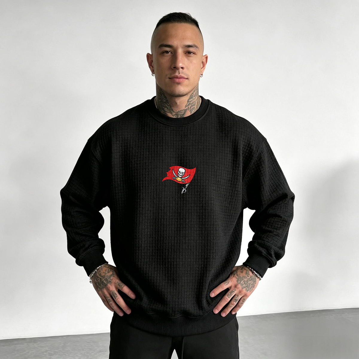 Tampa Bay Buccaneers Helmet Waffle Knit Crewneck Sweatshirt