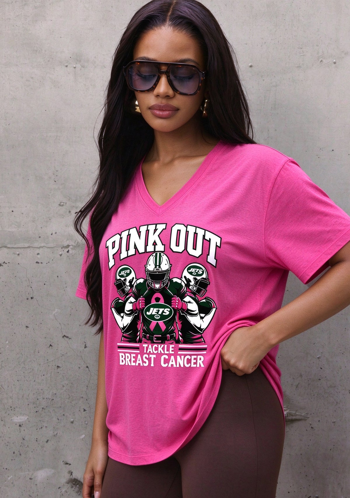 New York Jets Pink Out Tackle Breast Cancer Awareness V-Neck T-Shirt Main image