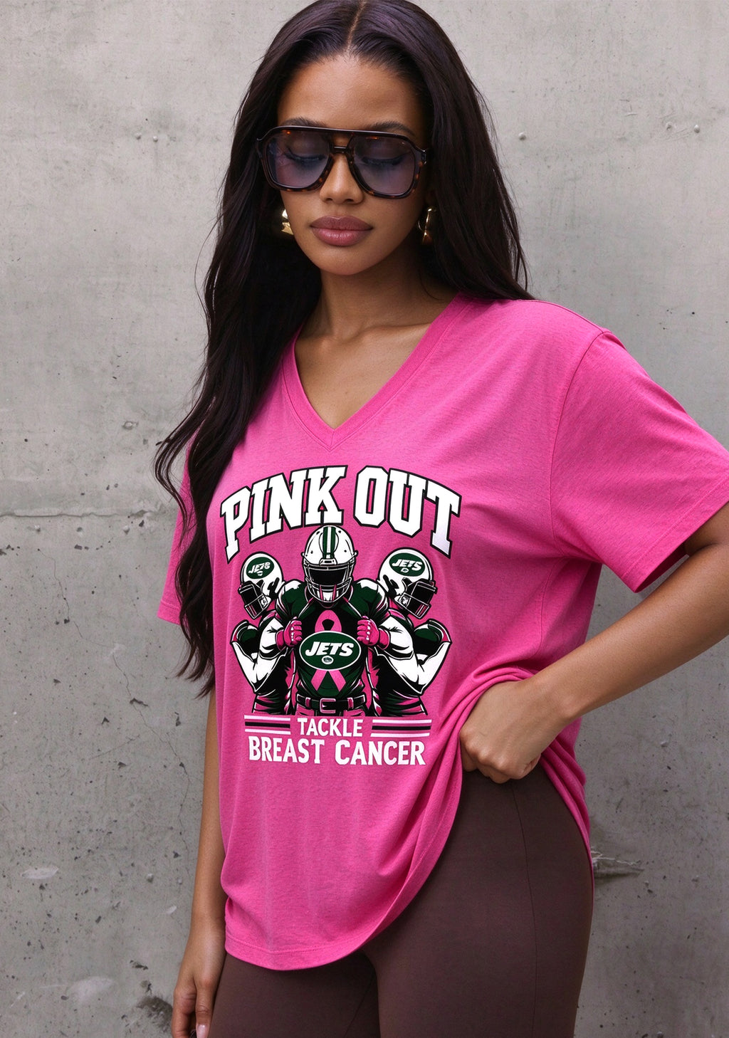 New York Jets Pink Out Tackle Breast Cancer Awareness V-Neck T-Shirt