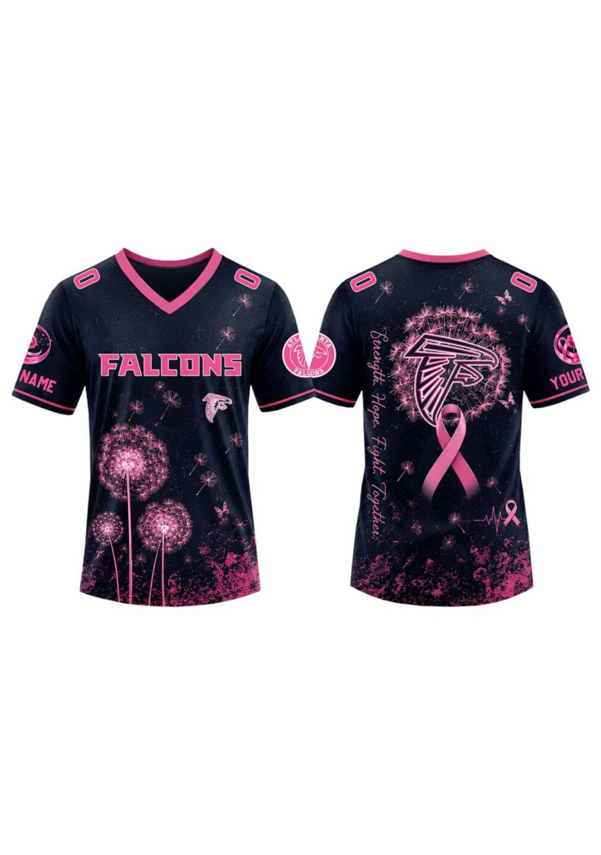 Atlanta Falcons Breast Cancer Awareness Dandelion V-Neck T-Shirt