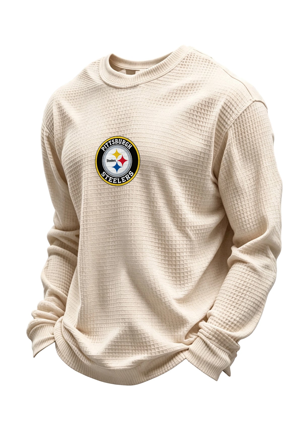 Pittsburgh Steelers Helmet Graphic Waffle Knit Crewneck Sweatshirt