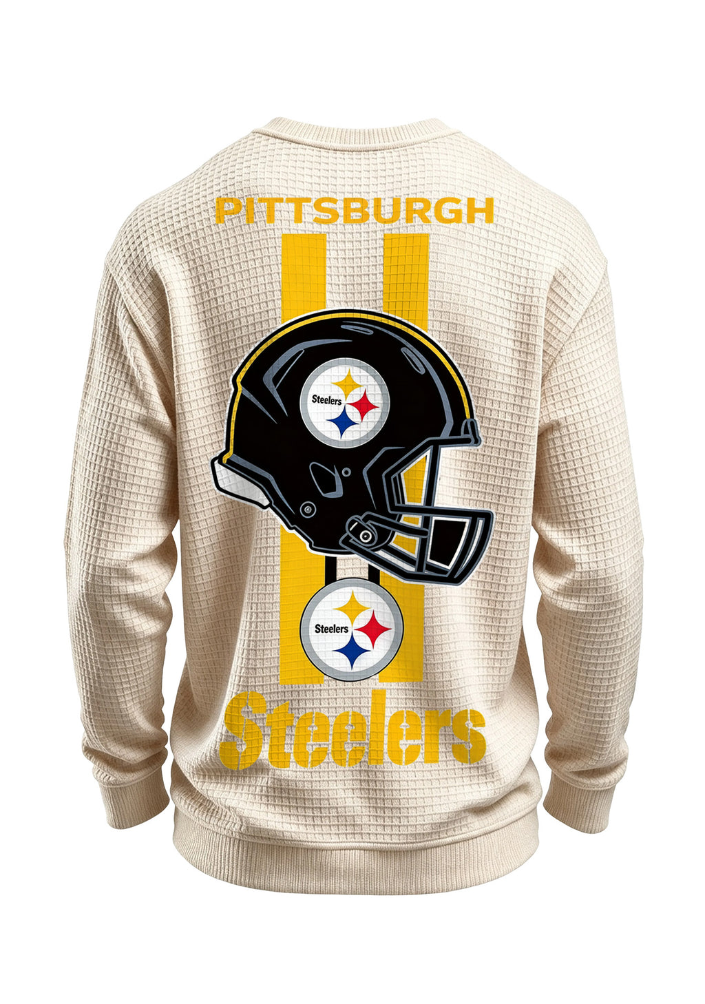 Pittsburgh Steelers Helmet Graphic Waffle Knit Crewneck Sweatshirt
