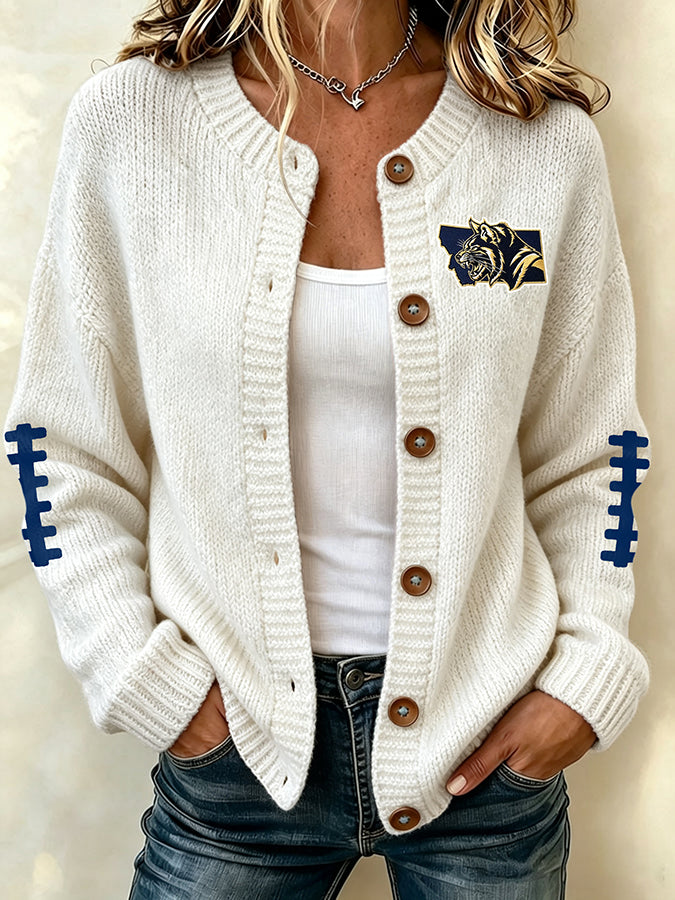 Women's Football Fans Printed Knitted Cardigan Top
