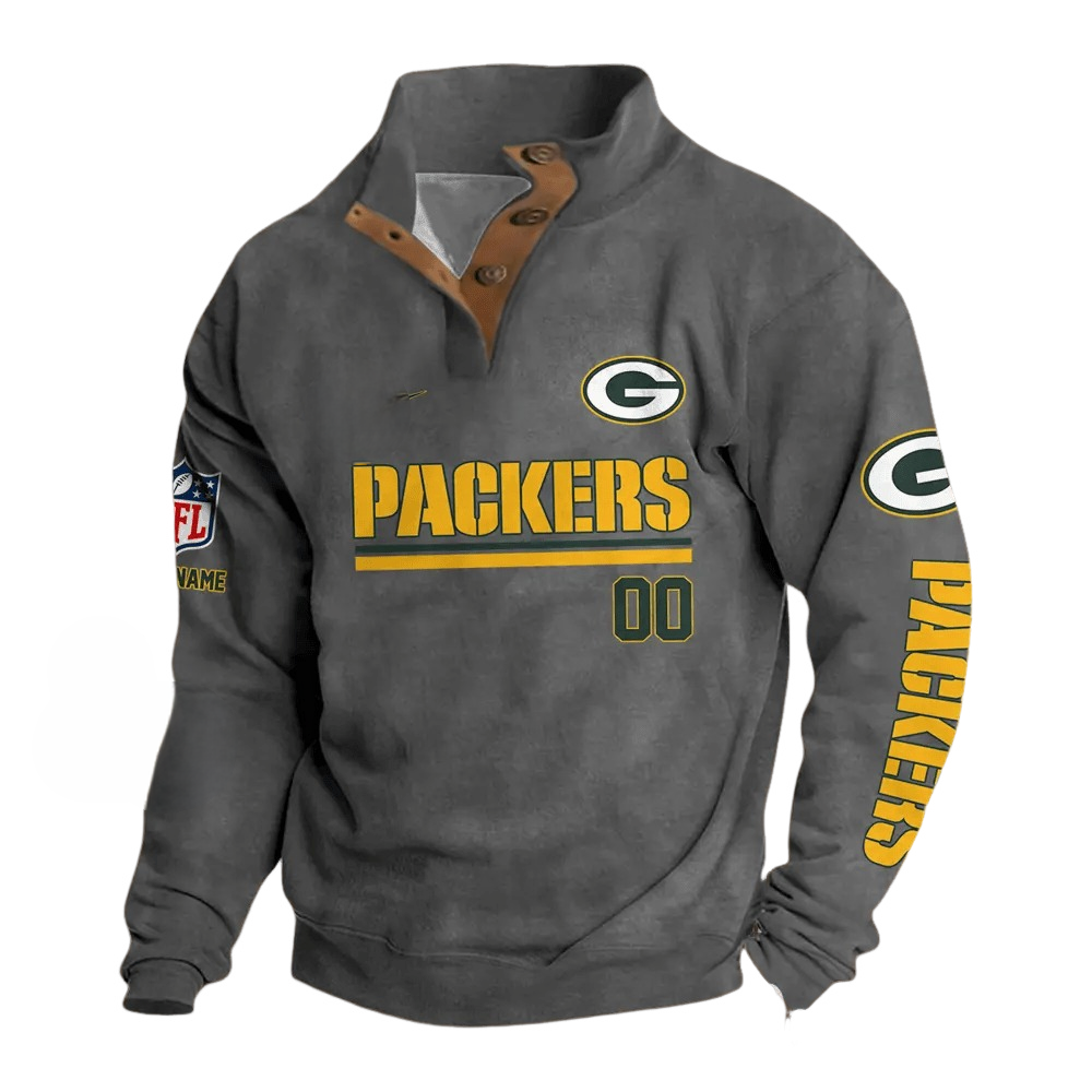 Green Bay Packers Button Mock Neck Sweatshirt