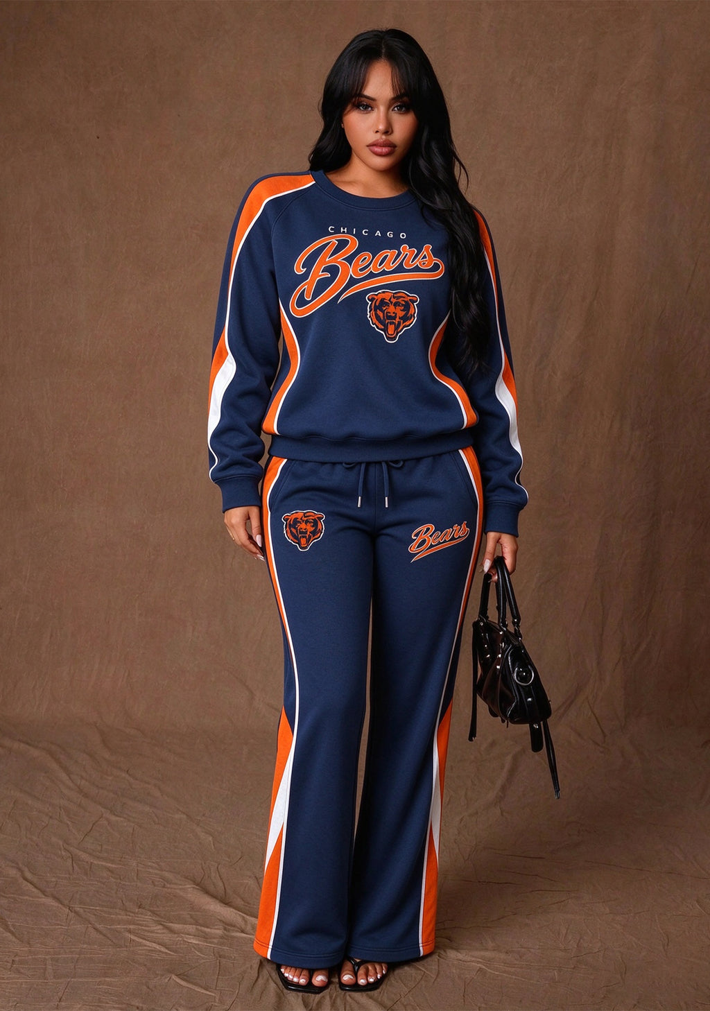 Women's  Chicago Bears Crewneck Sweatshirt & Flared Pants 2 Piece Set