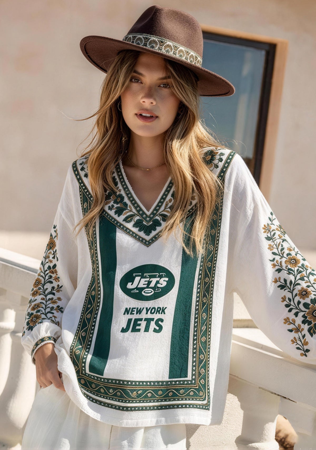 New York Jets Floral Printed V-Neck Long Sleeve Shirt Main image