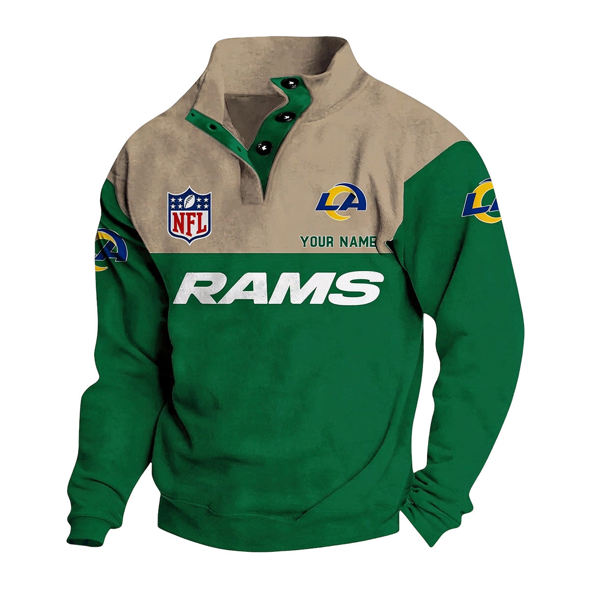 Men's Los Angeles Rams Button Mock Neck Sweatshirt