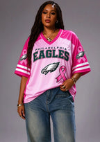 Women Philadelphia Eagles Breast Cancer Awareness Pink Ribbon Mesh Jersey