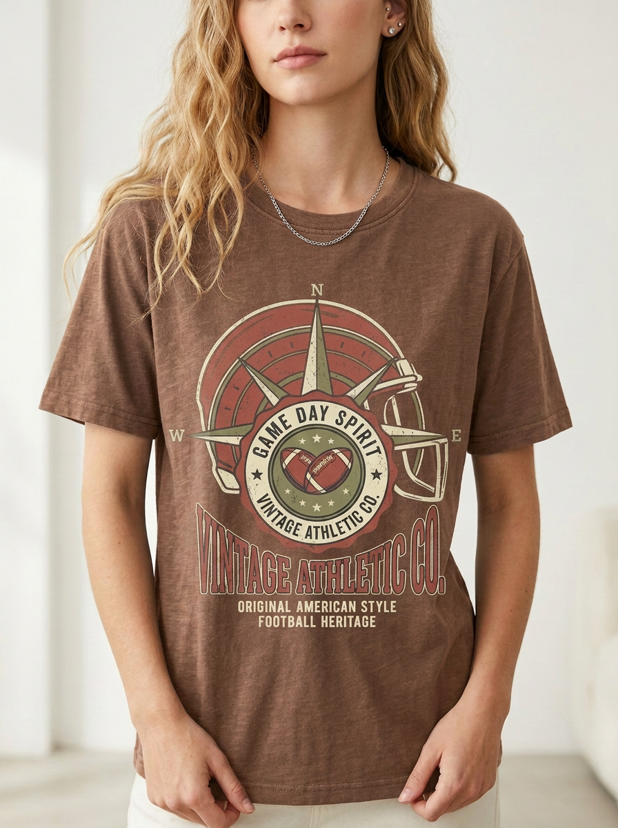 Women's Football Lover Vintage Athletic Helmet Printed T-Shirt