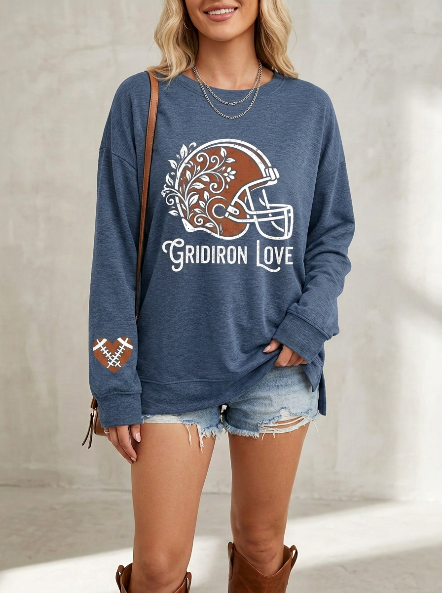 Women's Football Lover Floral Helmet Gridiron Love Printed Sweatshirt