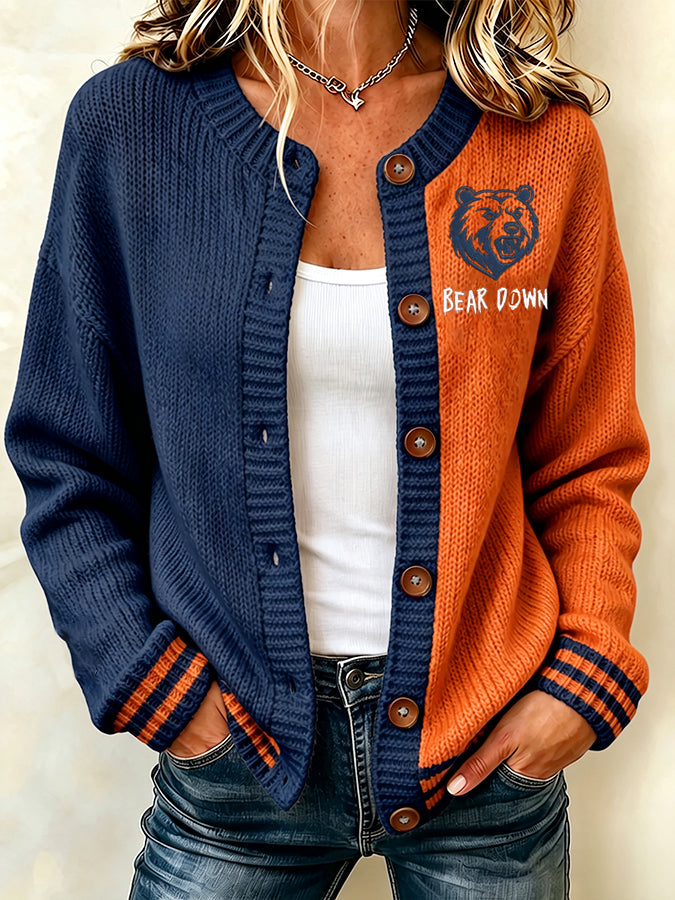 Women'S Casual Football Print Knitted Cardigan Top