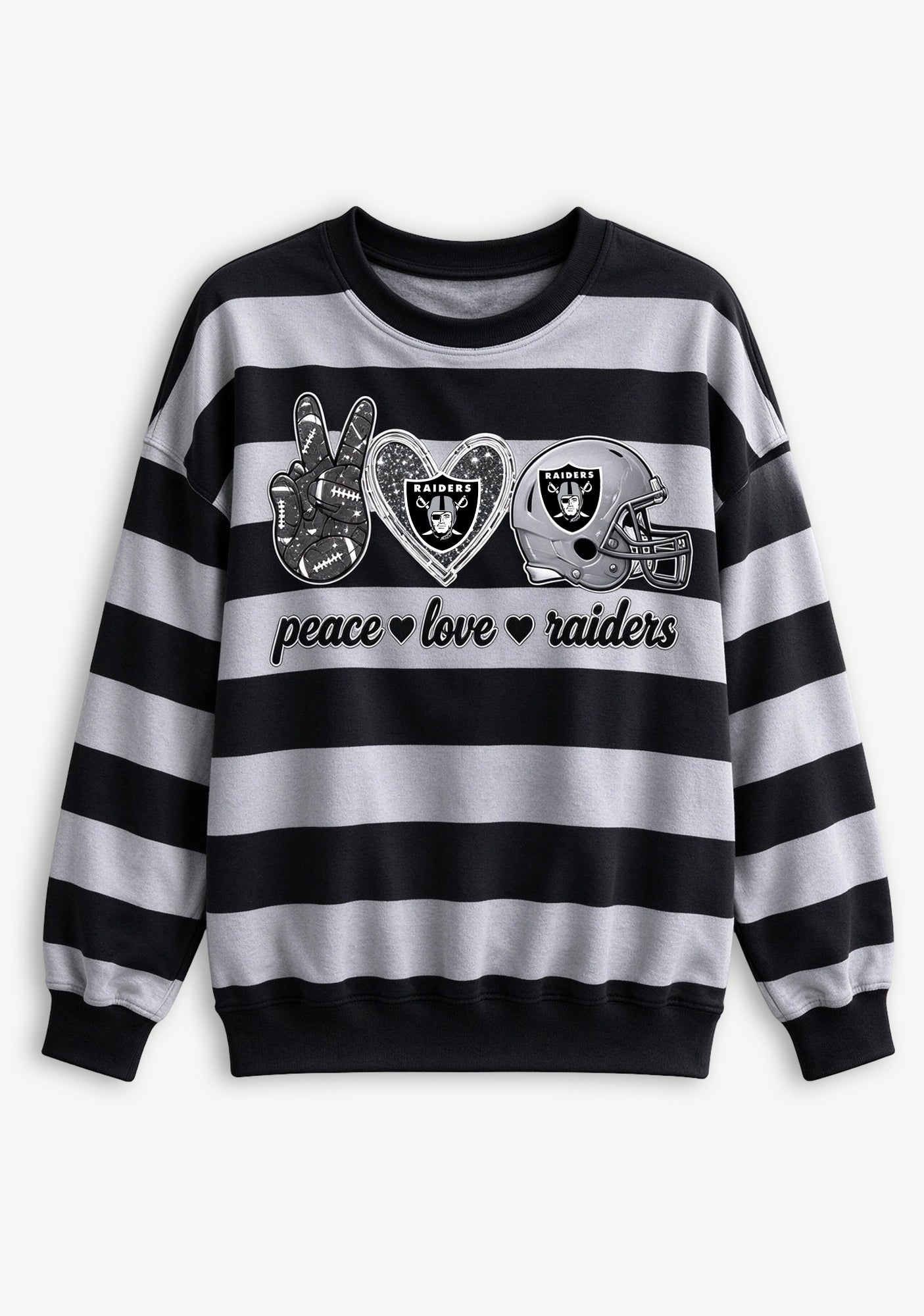 Women's Peace Love Las Vegas Raiders Striped Crewneck Sweatshirt Secondary image