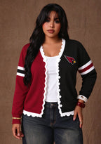 Women's Arizona Cardinals Color Block Scalloped Trim V-Neck Button Cardigan