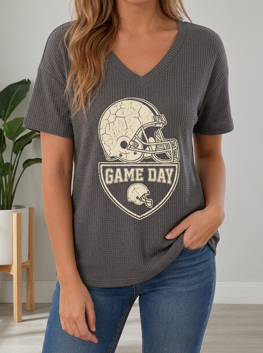 Women's Heritage Football Fan Game Day Helmet Printed Waffle Top Main image