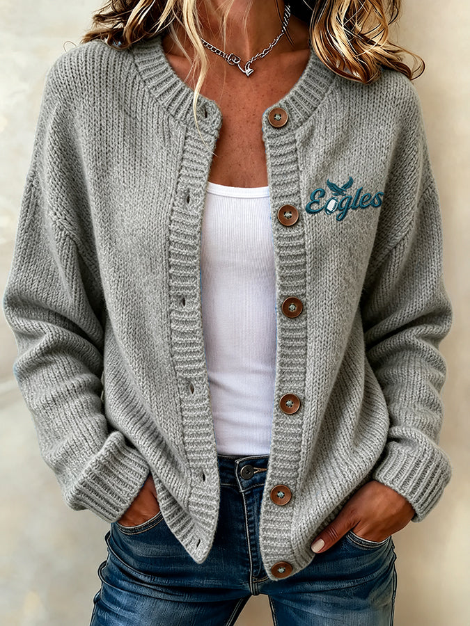 Women'S Football Printed Knitted Cardigan