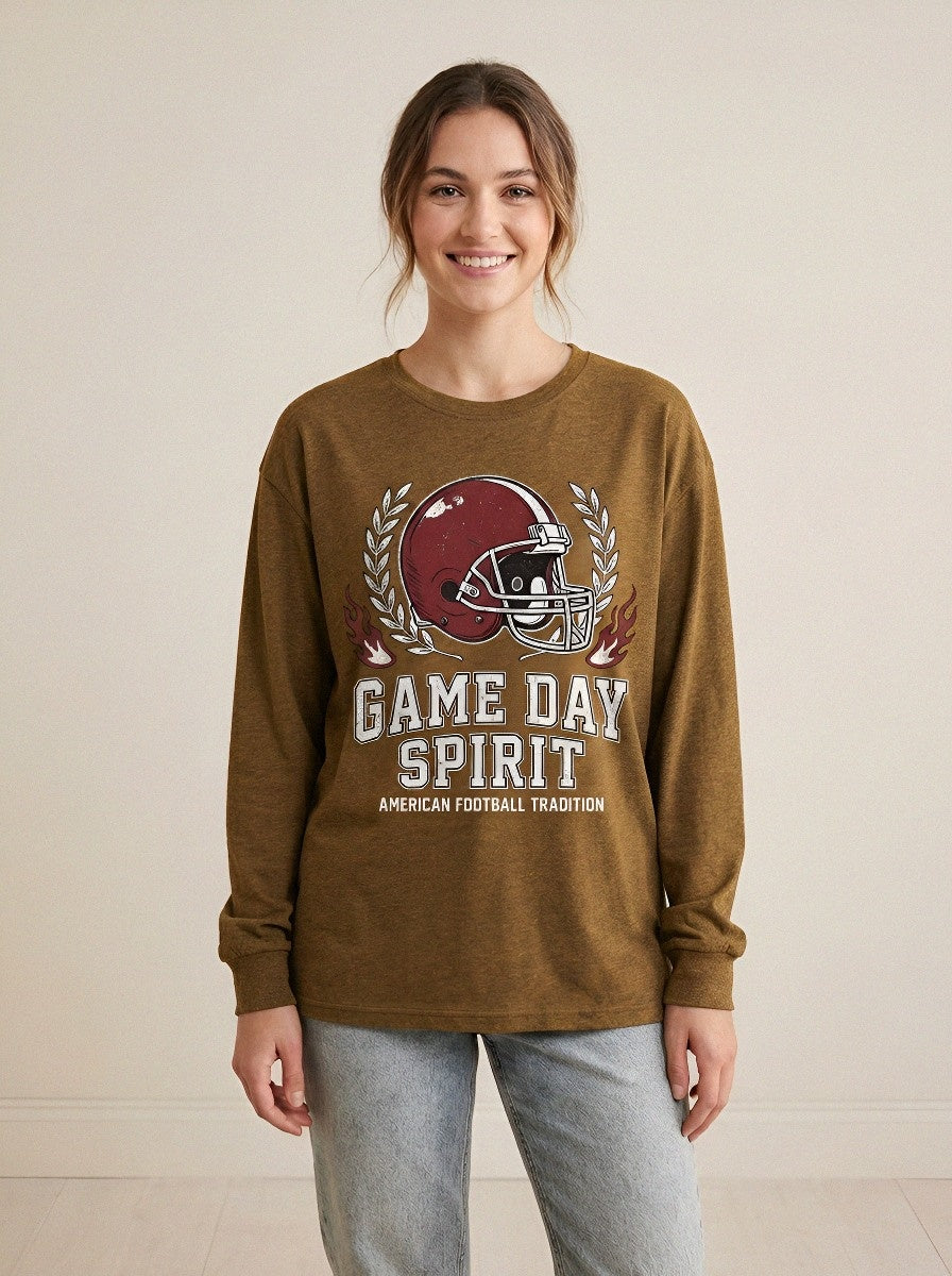 Women's American Football Game Day Spirit Helmet Printed Long Sleeve T-Shirt