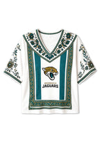 Boho Teal Floral Jacksonville Jaguars V-Neck Blouse