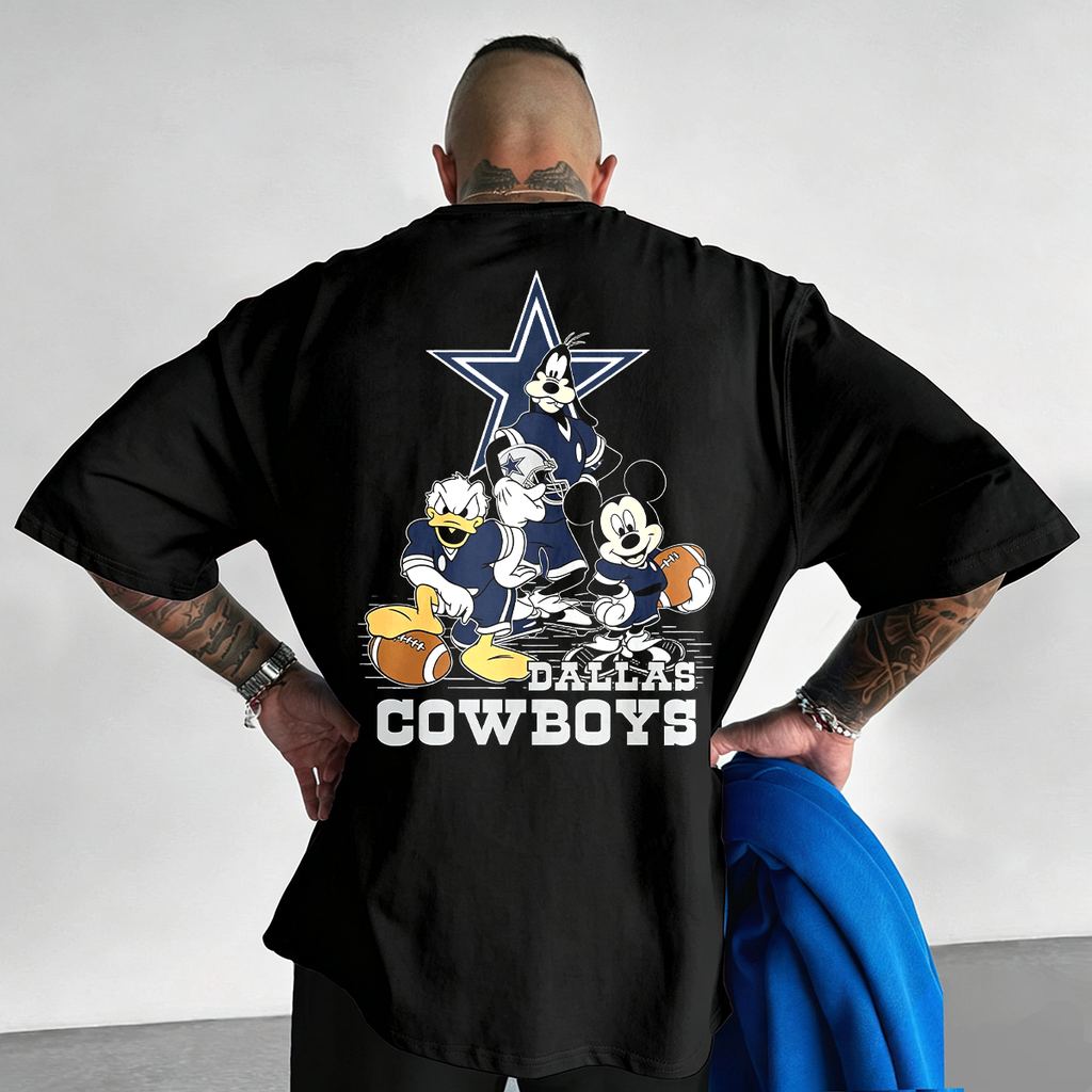 Cartoon Mickey Duck Dallas Cowboys Team Printed T-Shirt