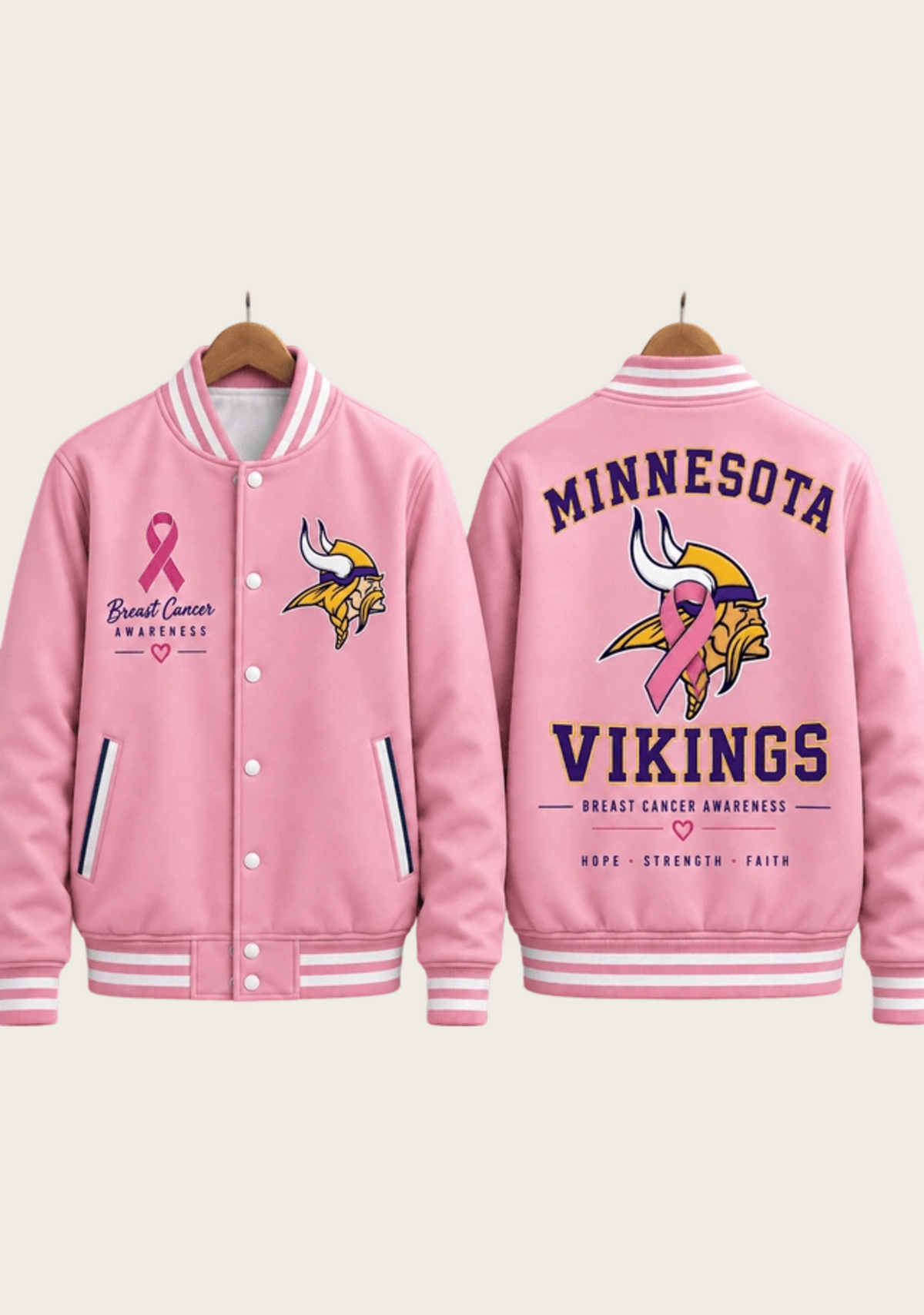 Minnesota Vikings Breast Cancer Awareness Pink Ribbon Varsity Jacket Main image
