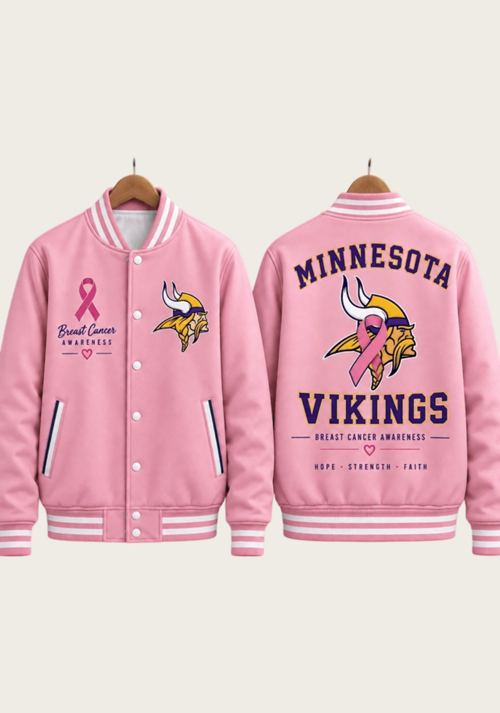 Minnesota Vikings Breast Cancer Awareness Pink Ribbon Varsity Jacket