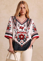 Women’s Tampa Bay Buccaneers Boho Floral V-Neck 3/4 Sleeve Shirt