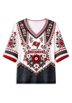Women’s Tampa Bay Buccaneers Boho Floral V-Neck 3/4 Sleeve Shirt