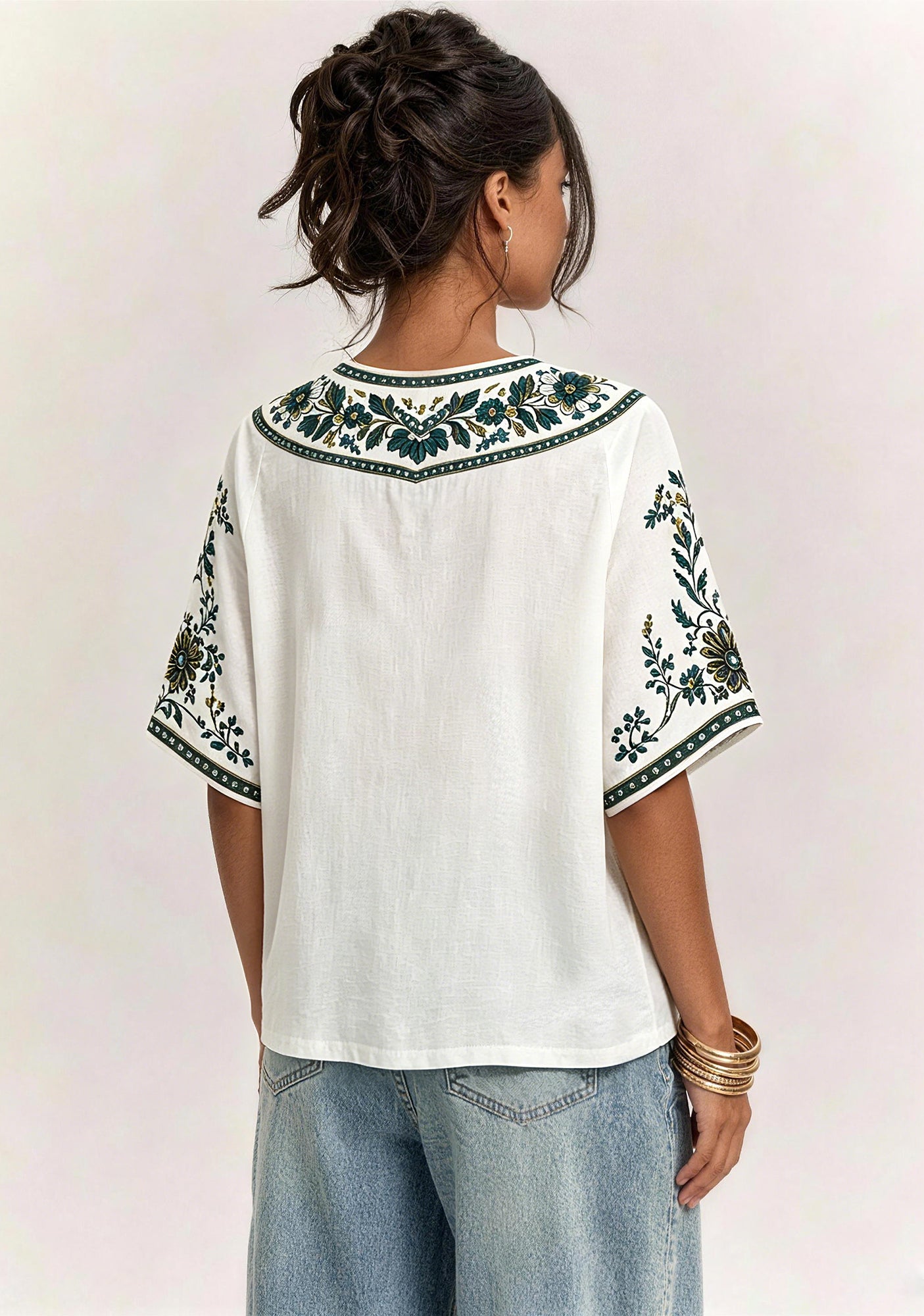 Boho Teal Floral Jacksonville Jaguars V-Neck Blouse