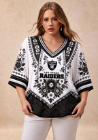 Women’s Las Vegas Raiders Boho Floral V-Neck 3/4 Sleeve Shirt