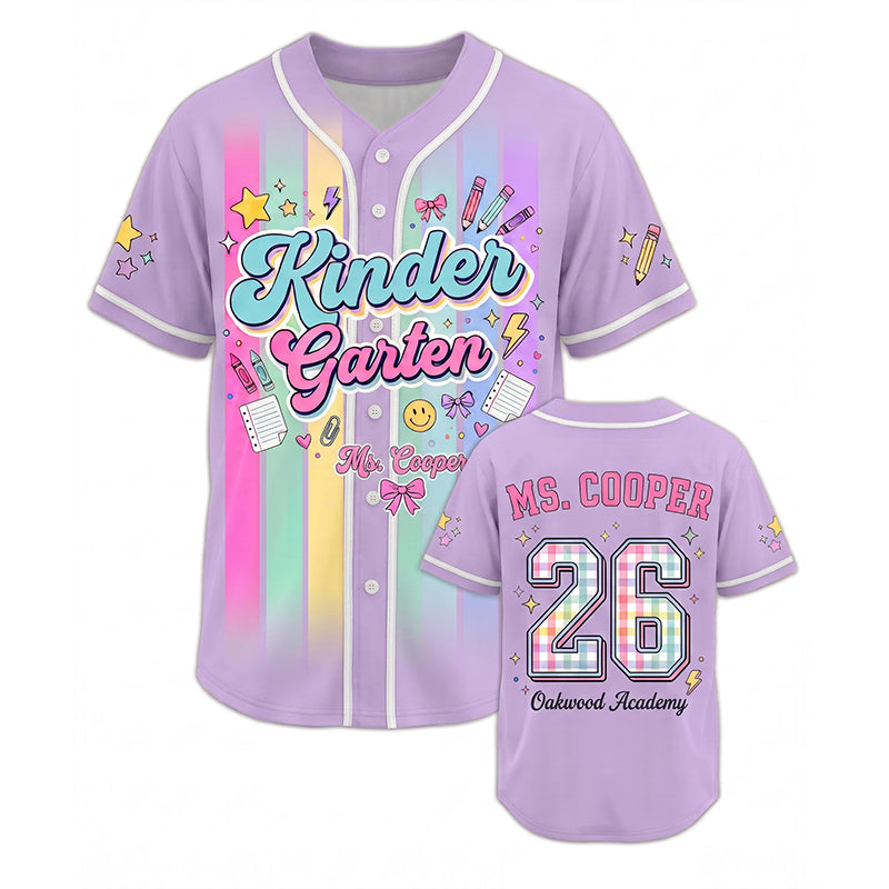 Personalized Grade And Name Colorful Stripes Teacher Baseball Jersey Secondary image
