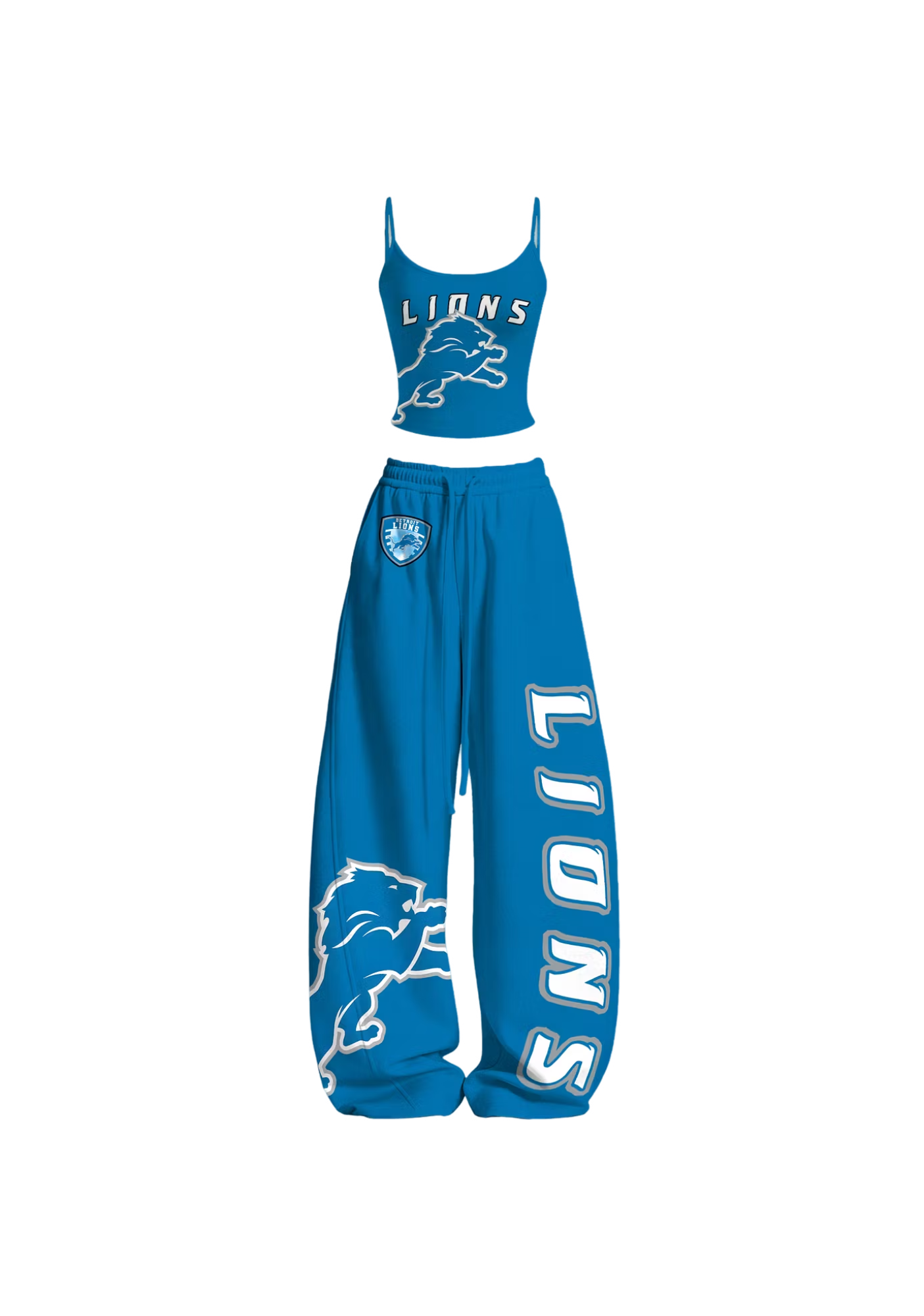 Trendy Bright Blue Detroit Lions Mascot Tops & Elasticated Trousers Two-Piece Set Main image
