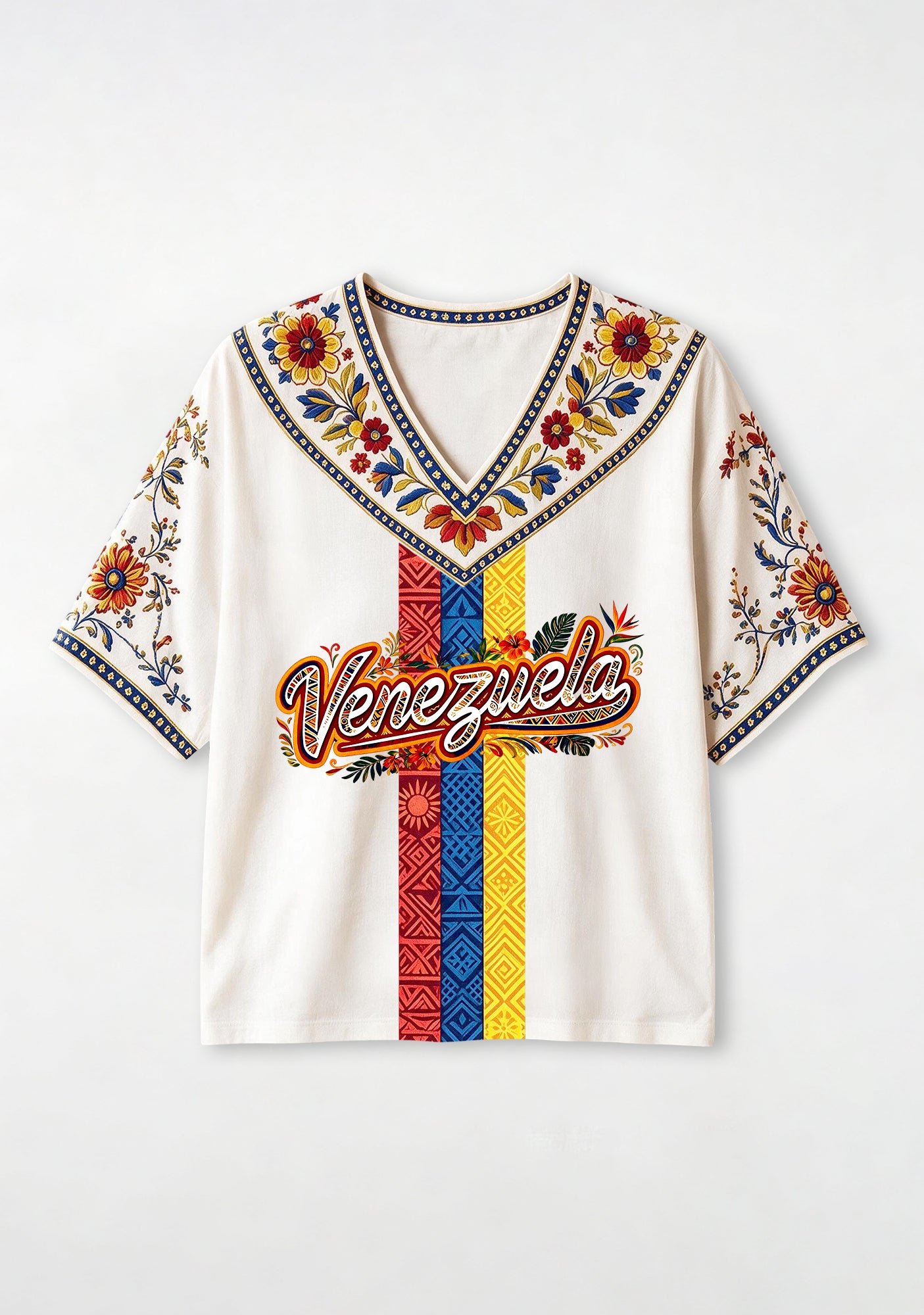 Venezuela Bohemian Ethnic Floral V-Neck Blouse