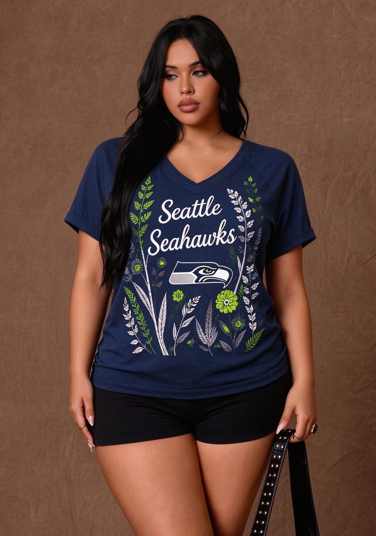 Women's Seattle Seahawks Wildflower Graphic V-Neck Raglan Rolled T-Shirt