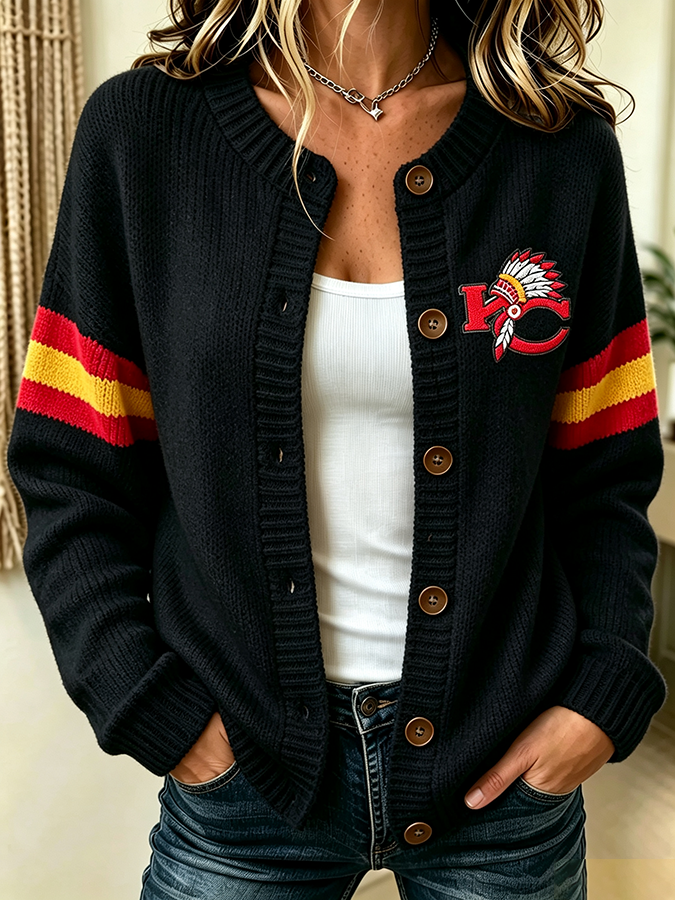 Women'S Casual Football Plant Knitted Cardigan Top