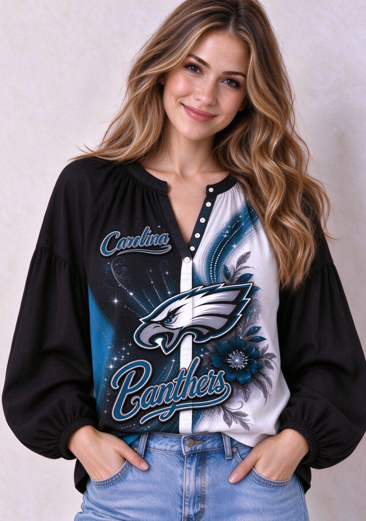 Women’s Carolina Panthers Floral Game Day Fan Long Sleeve Shirt Main image