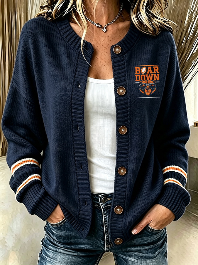 Women'S Casual Football Print Knitted Cardigan Top