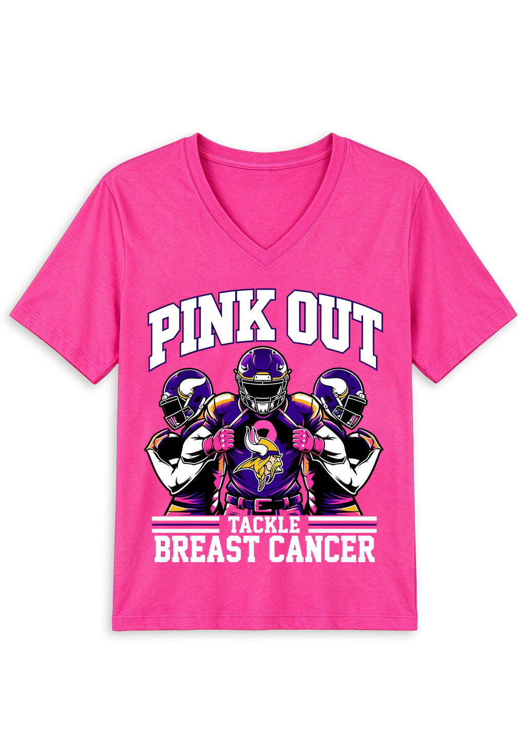 Minnesota Vikings Pink Out Tackle Breast Cancer Awareness V-Neck T-Shirt