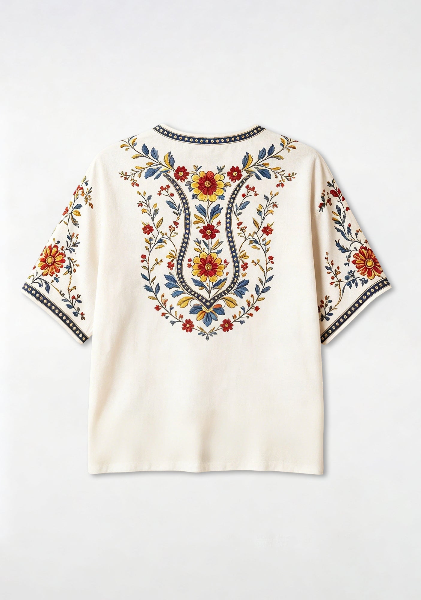Boho Colombia Ethnic Map Floral V-Neck Blouse Secondary image