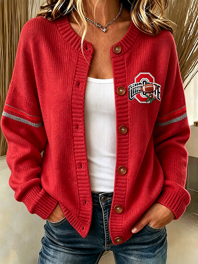 Women'S Casual Football Plant Knitted Cardigan Top
