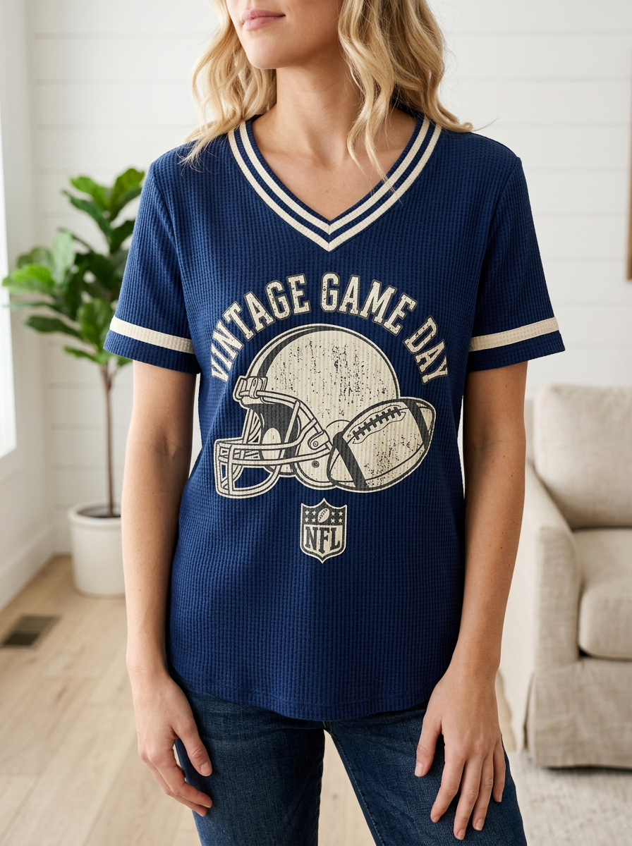 Women's Football Lover Vintage Game Day Helmet Printed Waffle Top Main image