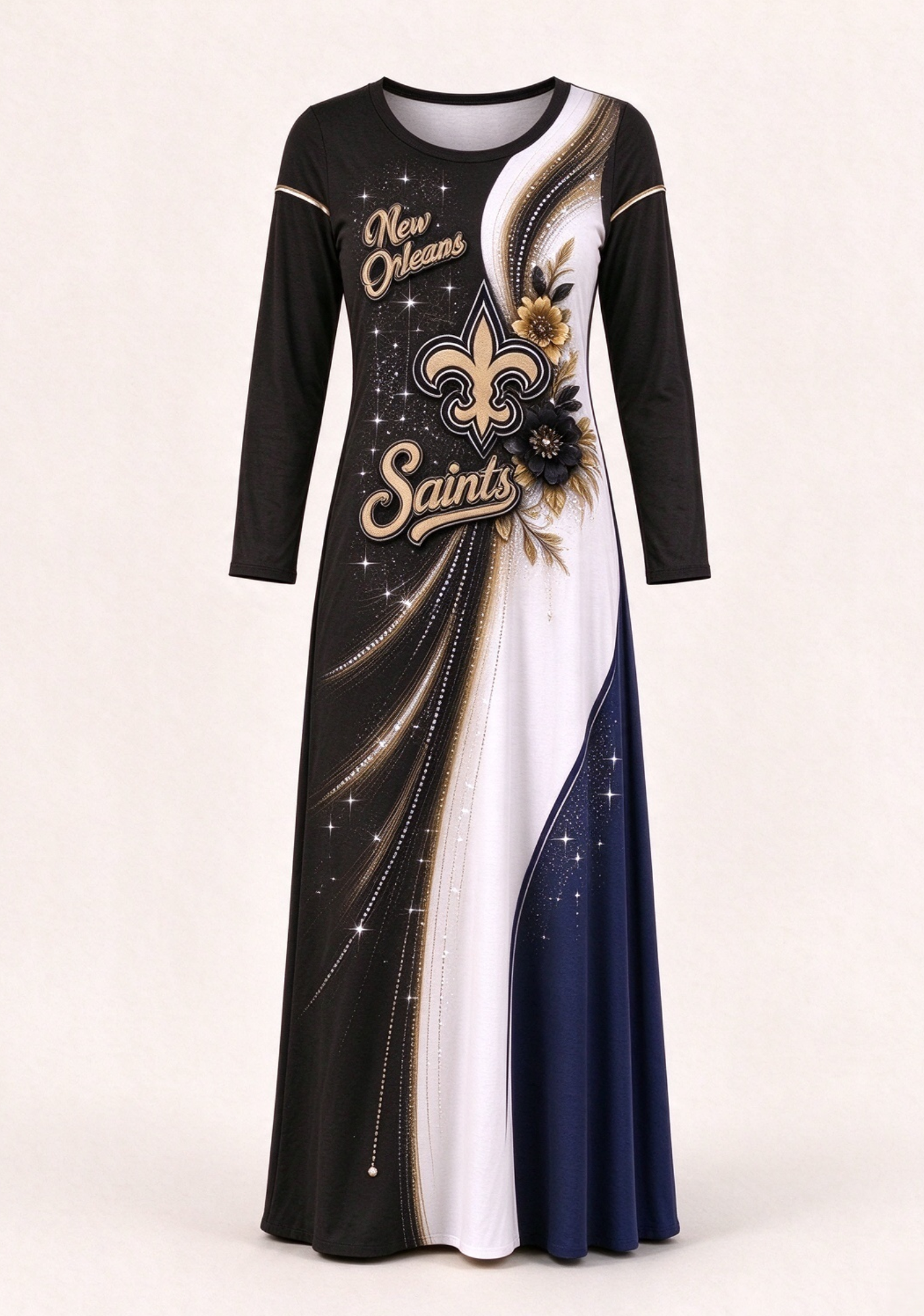 Women New Orleans Saints Print Long Sleeve Maxi Dress Secondary image
