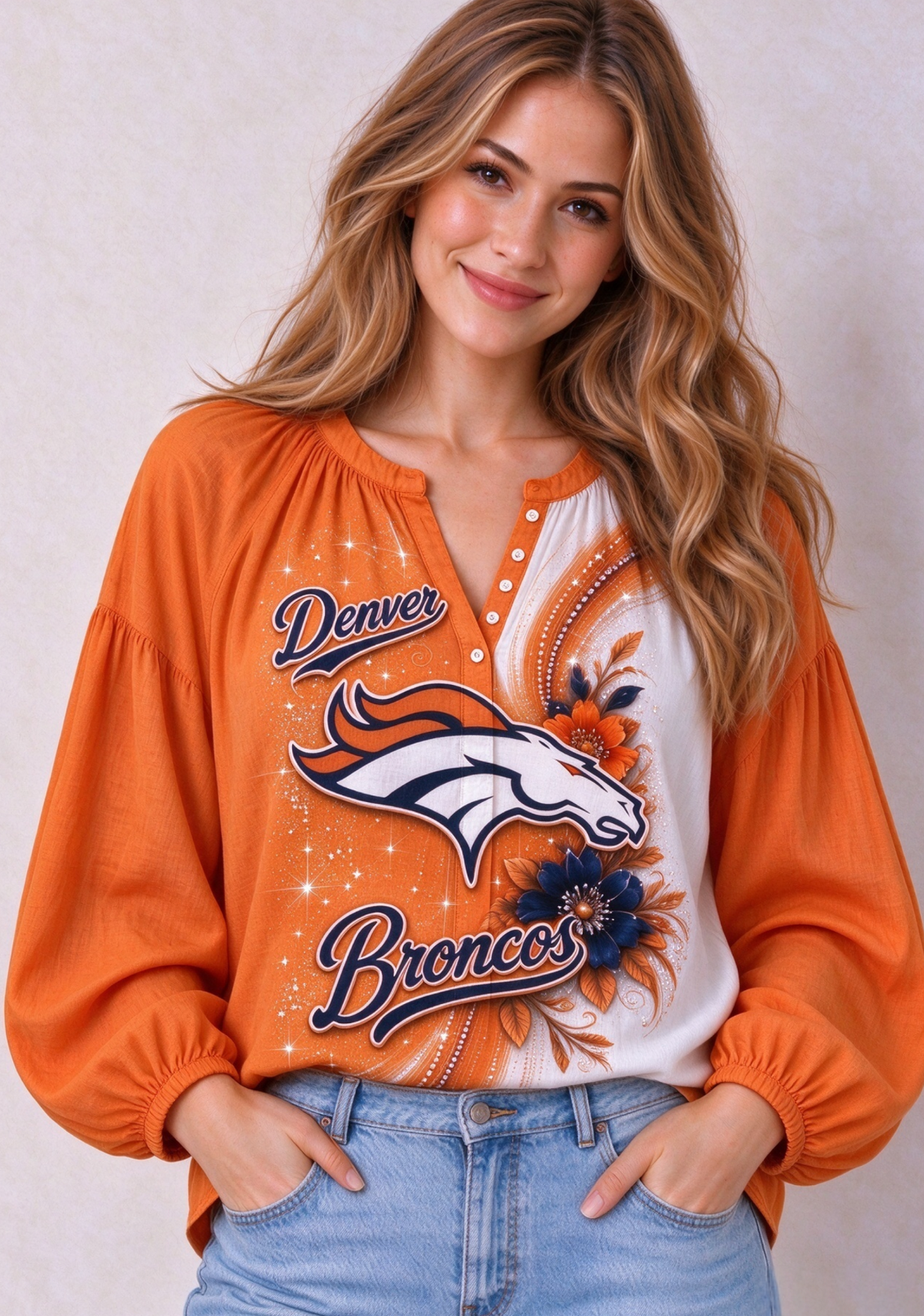 Women’s Denver Broncos Floral Game Day Fan Long Sleeve Shirt