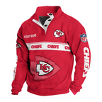 Kansas City Chiefs Red Custom Button Mock Neck Sweatshirt