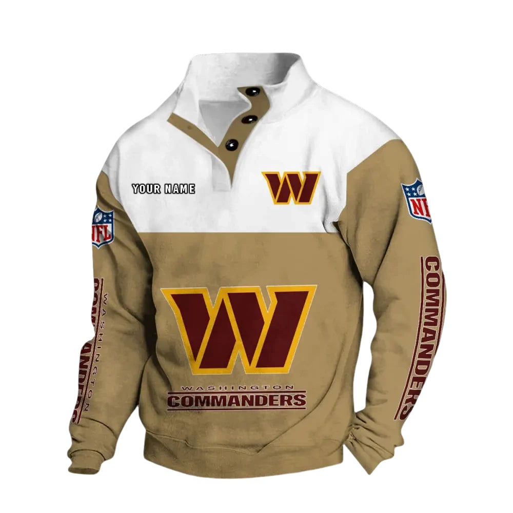 Washington Commanders Custom Button Mock Neck Sweatshirt