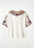 Colombian Indigenous Tribal Folk Art Floral V-Neck Blouse