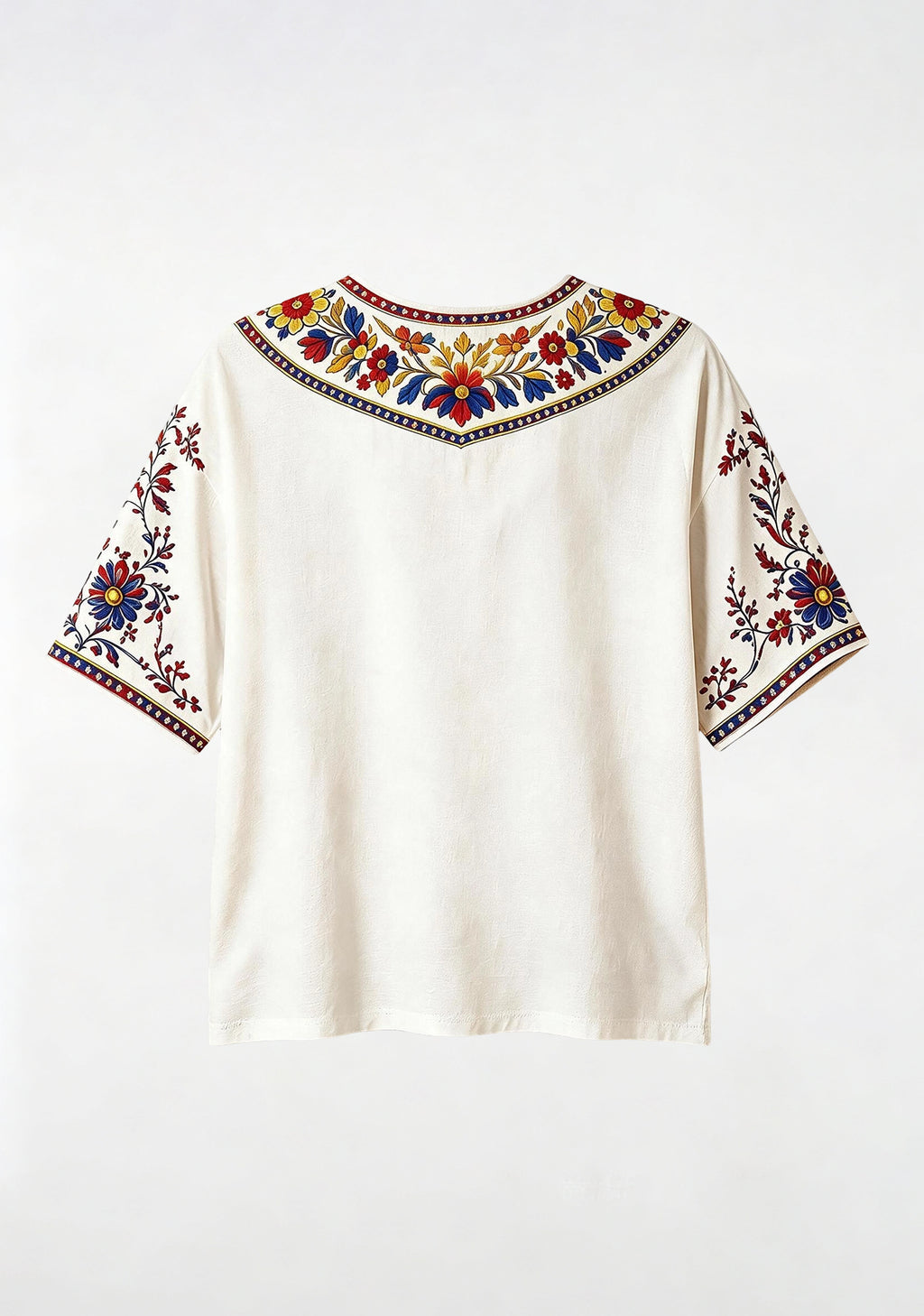 Colombian Folk Ethnic Floral V-Neck Blouse