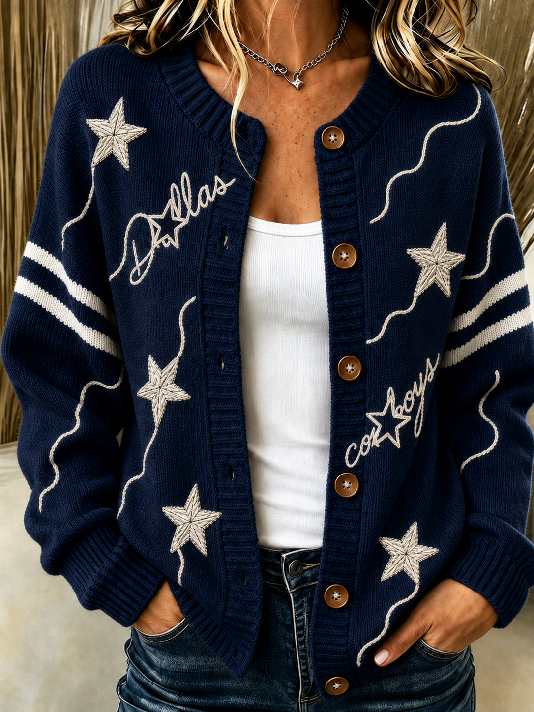 Women'S Casual Football Knitted Cardigan Top Main image