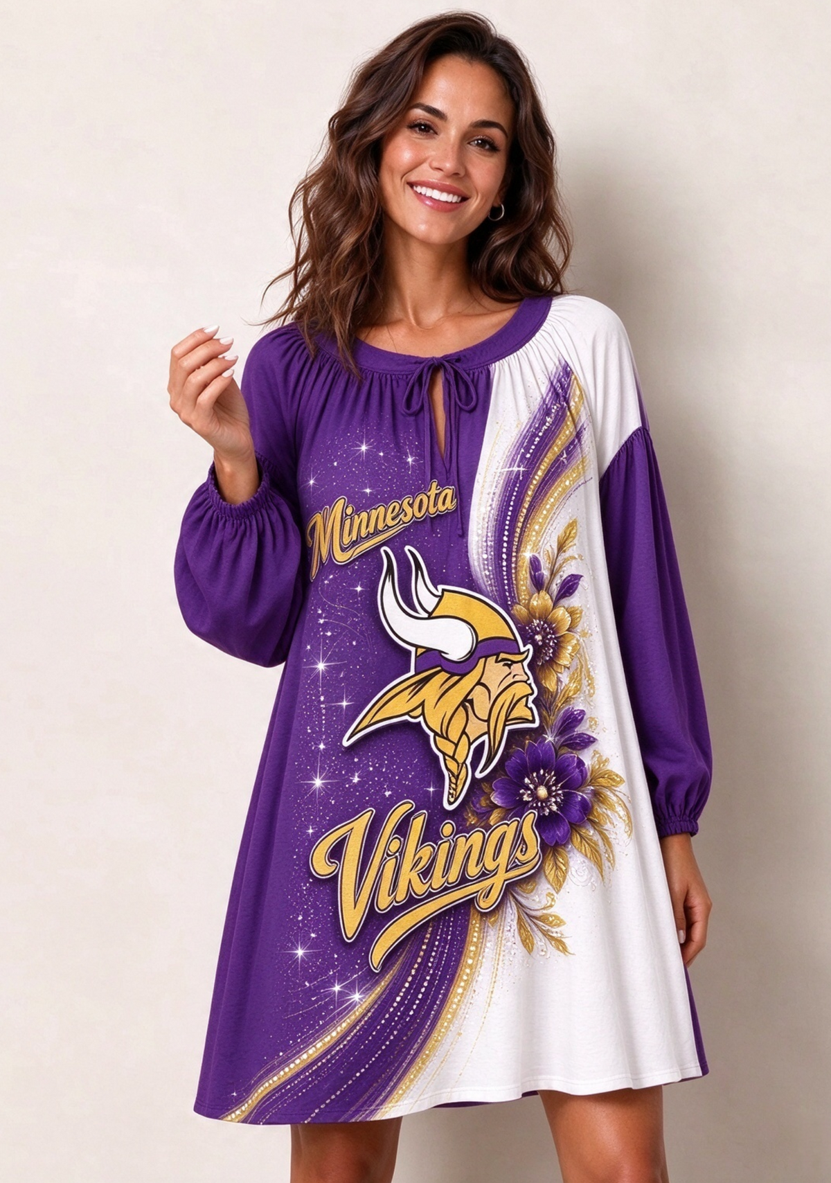 Women's Minnesota Vikings Floral Long Sleeve Game Day Mini Dress