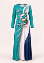 Women Miami Dolphins Print Long Sleeve Maxi Dress